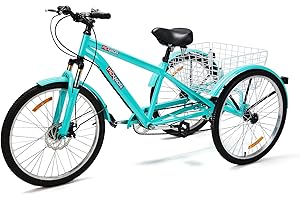 PEXMOR Mountain Tricycle for Adults, 7-Speed Adult Trike 3 Wheel Bikes, 24/26 Inch 3 Wheeled Mountain Bikes with Large Basket,Disc Brake for Shopping/Recreation/Picnic