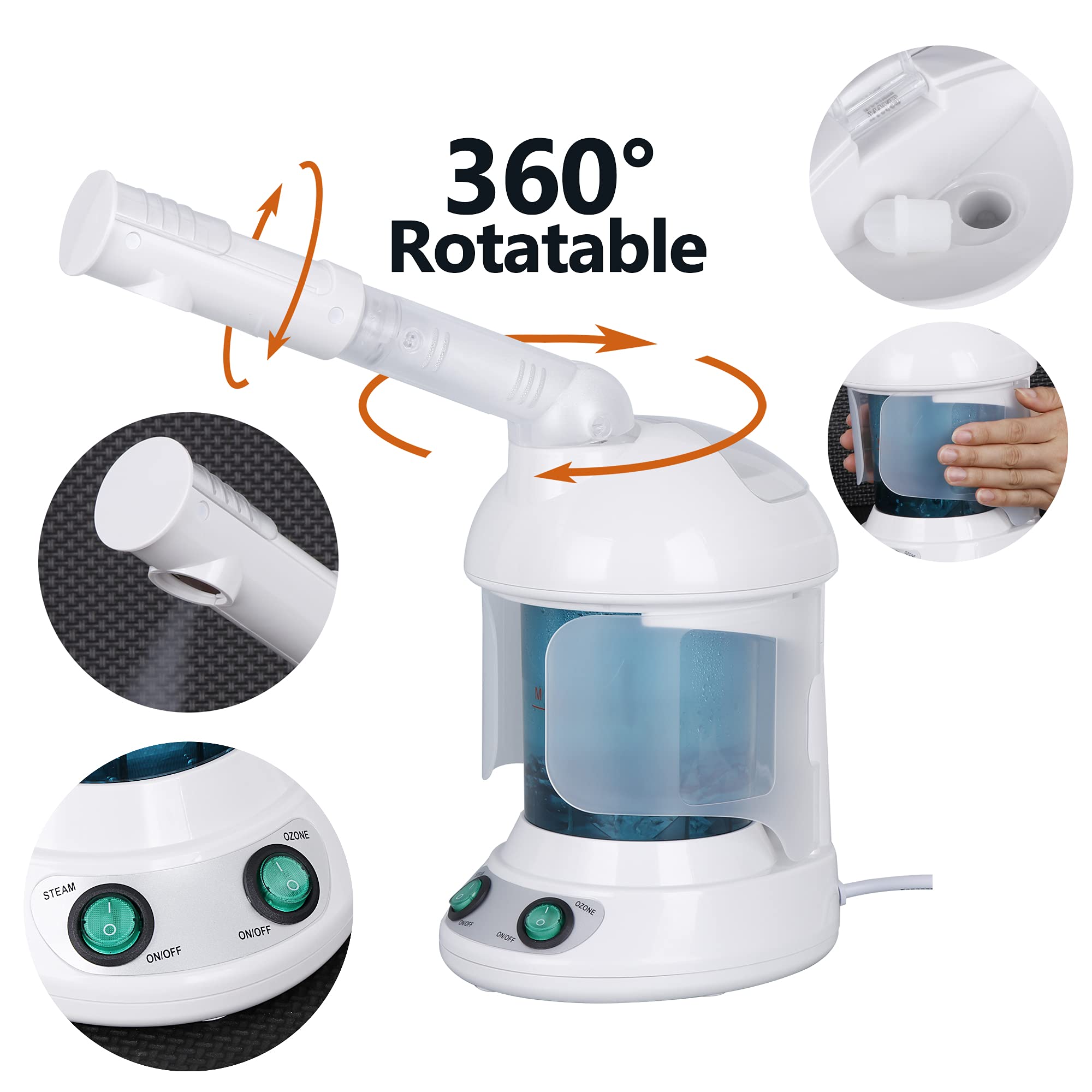 ZENY Portable Facial Steamer 2 in 1 Nano Ionic Face Steamer Humidifier and Hair Steamer with Hood, Face Steaming Warm Mist for Face Deep Cleaning Acne Blackhead, Home Sauna Spa
