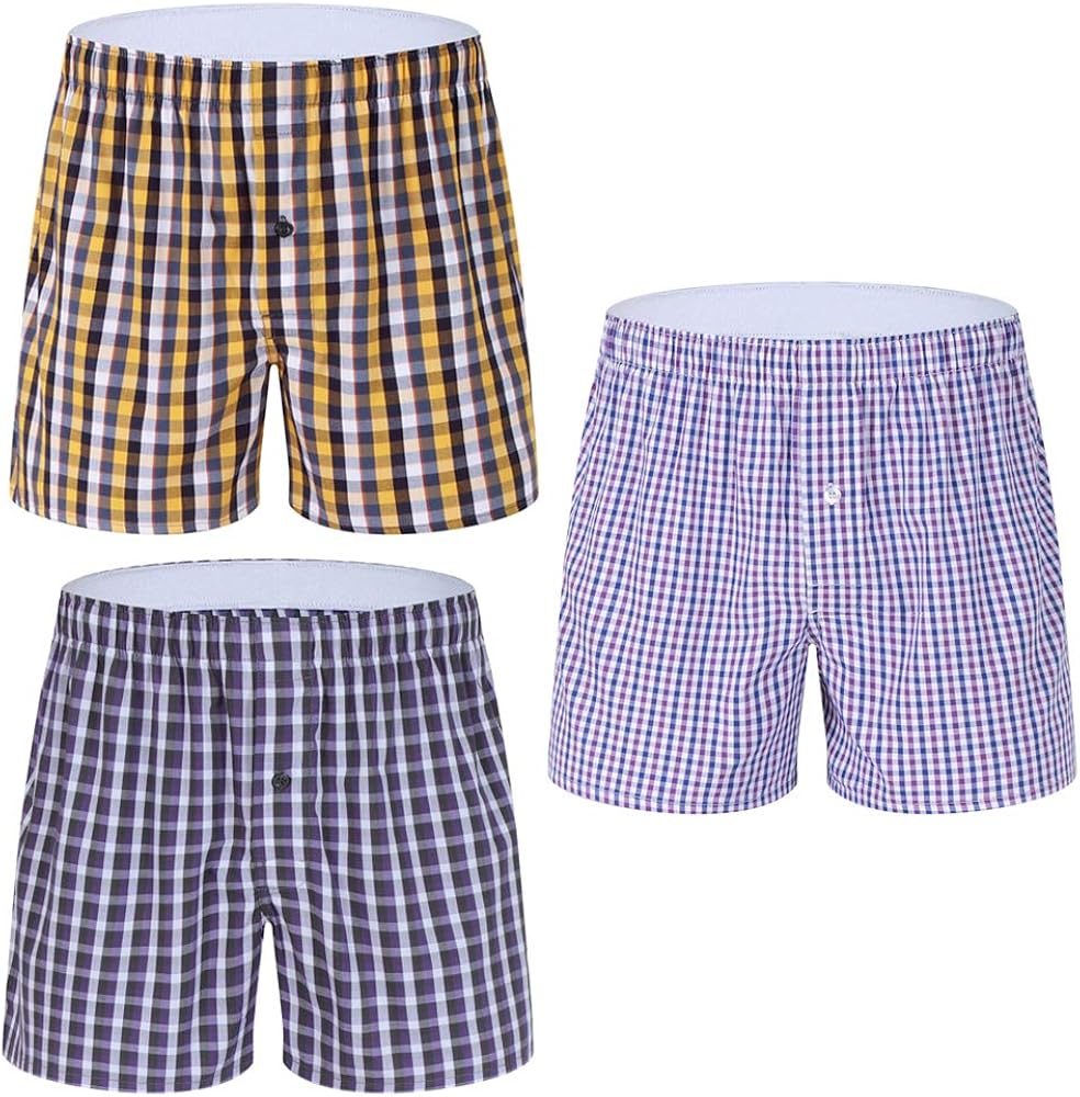 Men's Tartan Woven Boxers Underwear 100 Cotton, Plaid Colorful Boxer