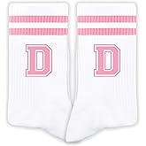 ATOERNCSO Pink And White-Striped Letter Socks, Sports Socks For Women, Pink Team socks, Friends And Family, Birthday Gift.