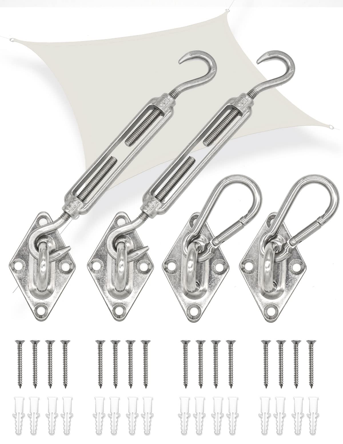 AMANKA Rectangle Awning Fixing Kit - Stainless Steel Sun Shade Attachment - Set for Garden Sail