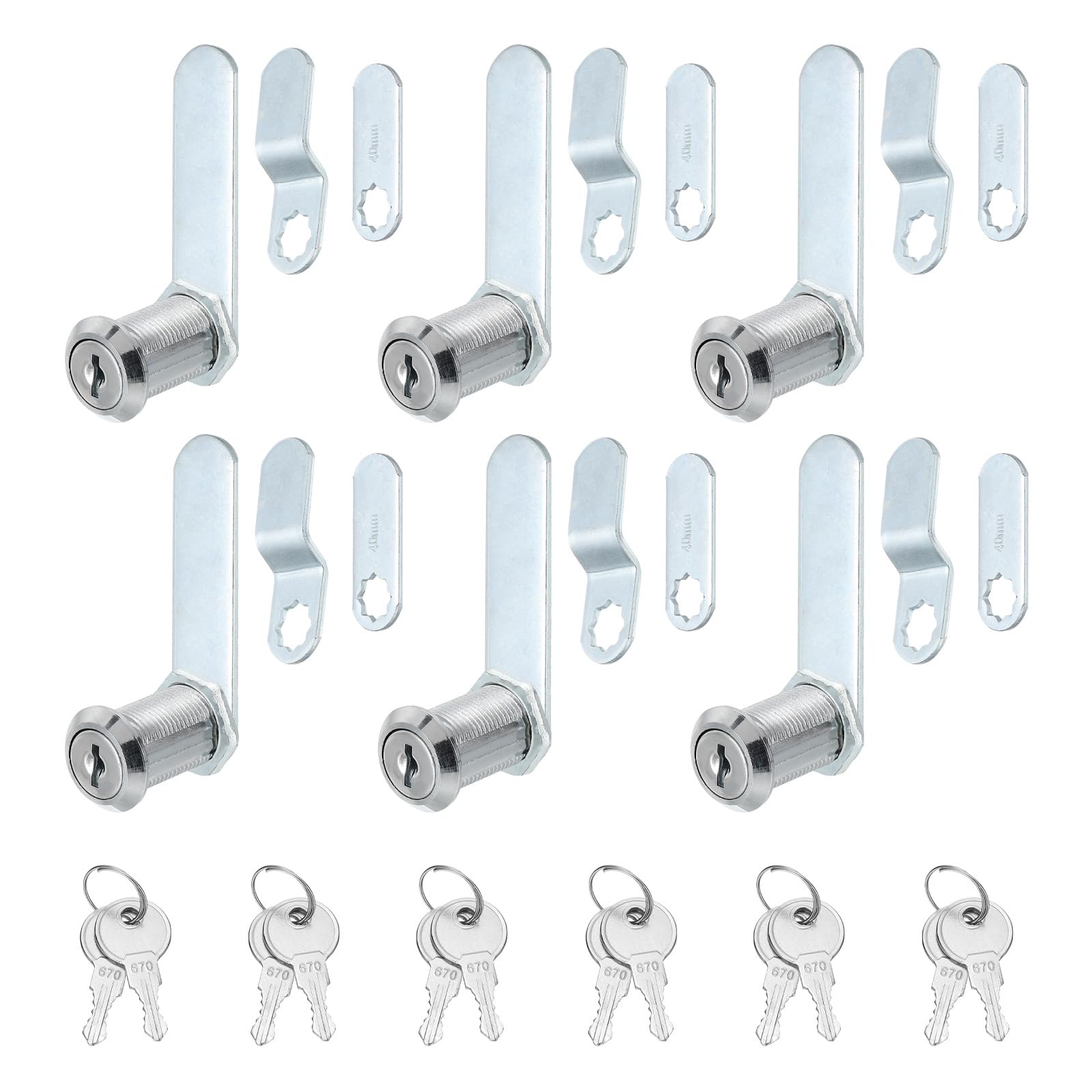 PATIKIL 1-3/8 Inch Cabinet Locks with Keys, 6 Pack Zinc Alloy Cam Lock Cylinder RV Lock Set Key Different for Cabinet RV Drawer Storage Door Tool Box, Silver