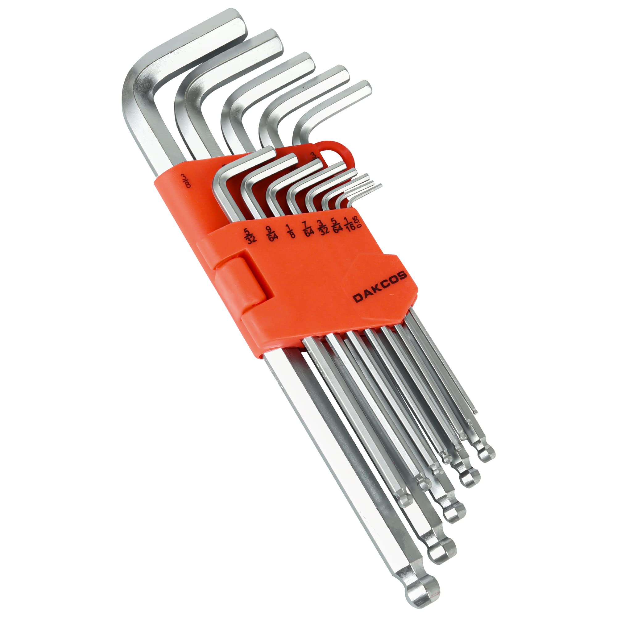 DAKCOS Hex Key Set, 13 Piece Allen Wrench Hex Key Set, Imperial Ball End Allen Key Set 0.05"-3/8", L-Key Set for Bike, Household DIY, Sliver