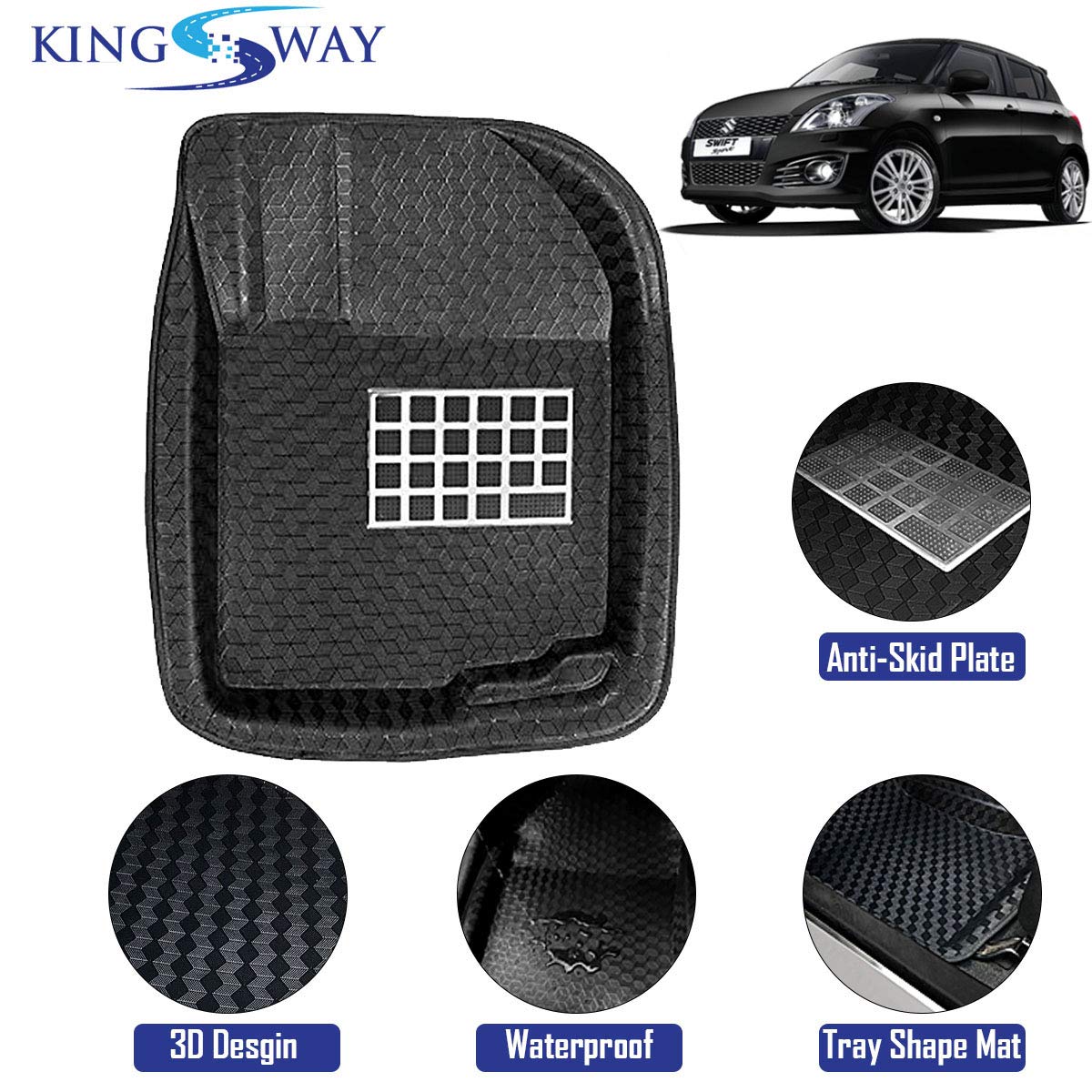 Kingsway Executive Range of 4D Car Mats for Maruti Suzuki Swift (Model Year 20112017) (Black