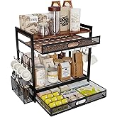 Coffee Bar Organizer Station with CoffeePod Drawer Mug Cup Holder and Tea Condiment Storage for Countertop Organizer CoffeeBa