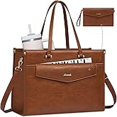 LOVEVOOK Laptop Bag for Women, 15.6'' Laptop Tote Purse 2-in-1 Professional Work Bag Business Briefcase with Clutch Purse, Waterproof Vintage Leather Computer Handbag for Teacher Office Travel