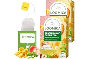 LOOMICA Mango Peach Green Tea, Fruity Tropical Green Tea Blend with Juicy Mango & Sweet Peach, Refreshing Hot or Iced Tea, No