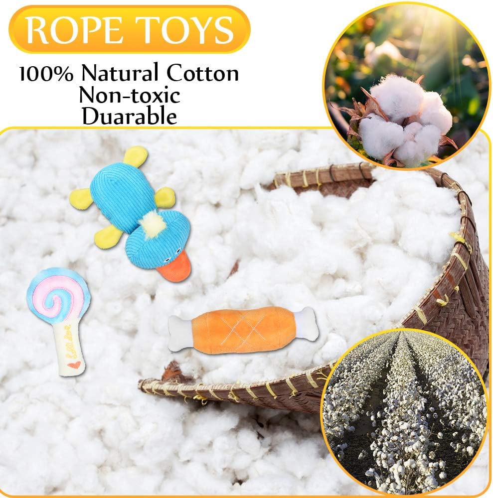 Kitchen & Dining : Oziral Puppy Toys, [7 Pack] Braided Small Dog Toys Set, Cute Duck Plush Squeaky Toys for Puppies Teeth Cleaning, 100% Natural Cotton Interactive Ropes Chew Toys for Puppy Playing, Non-Toxic and Safe : 