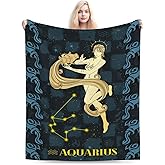 Aswuihz Constellation Aquarius Throw Blanket Flannel Zodiac Sign for Couch Bed Sofa Fuzzy Travelling Car for Women Man (60