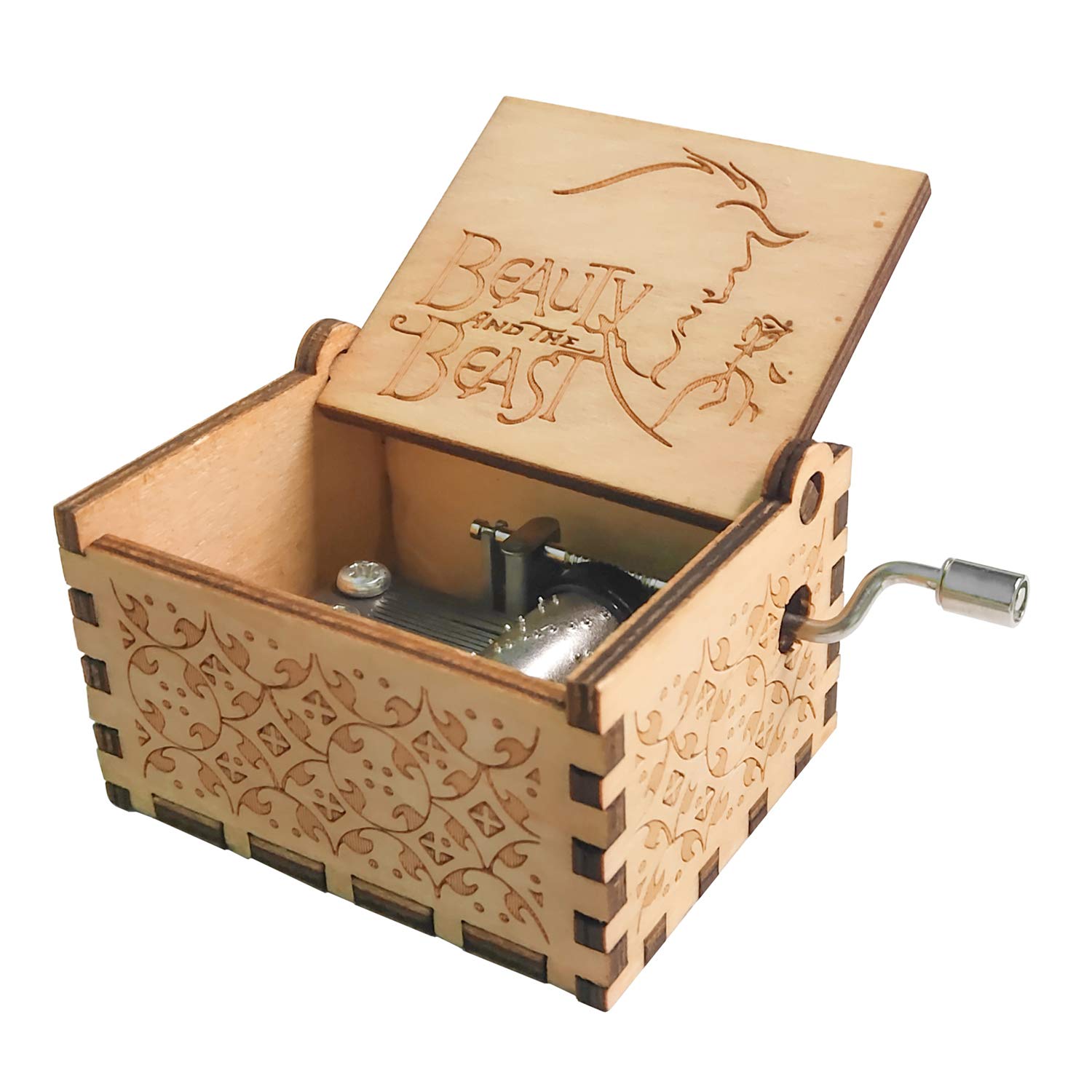 JJQHYC Wooden Music Box Vintage Hand Cranked Music Box Beauty and Beast Theme Musical Box Gift for Birthday and Christmas