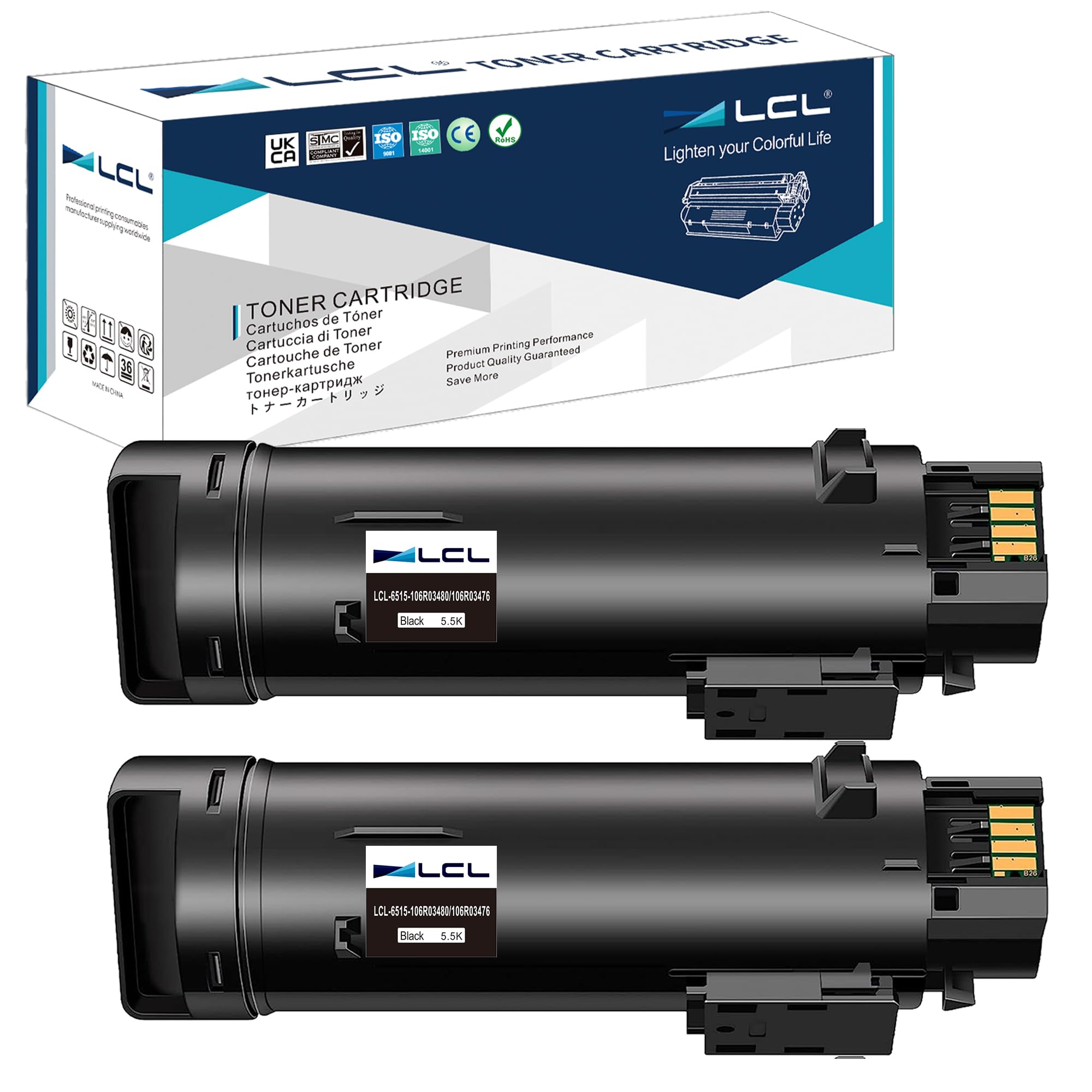 LCL 6510 6515 Toner Cartridge Replacement for Xerox 6515 6510 6515DNI 6515DNW 6515N 6515NW Replacement for Xerox 106R03480 106R03476 5500Pages (2 Black)