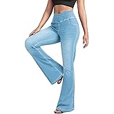 BlueRose Flare Jean for Women,Bell Bottom Jeans for Women Knit Crossover High Waisted Bootcut Jean