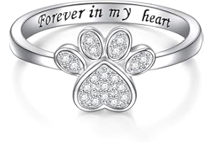 DAOCHONG S925 Sterling Silver Jewelry Engraved Forever in my heart Puppy Dog Cat Pet Paw Print CZ Ring