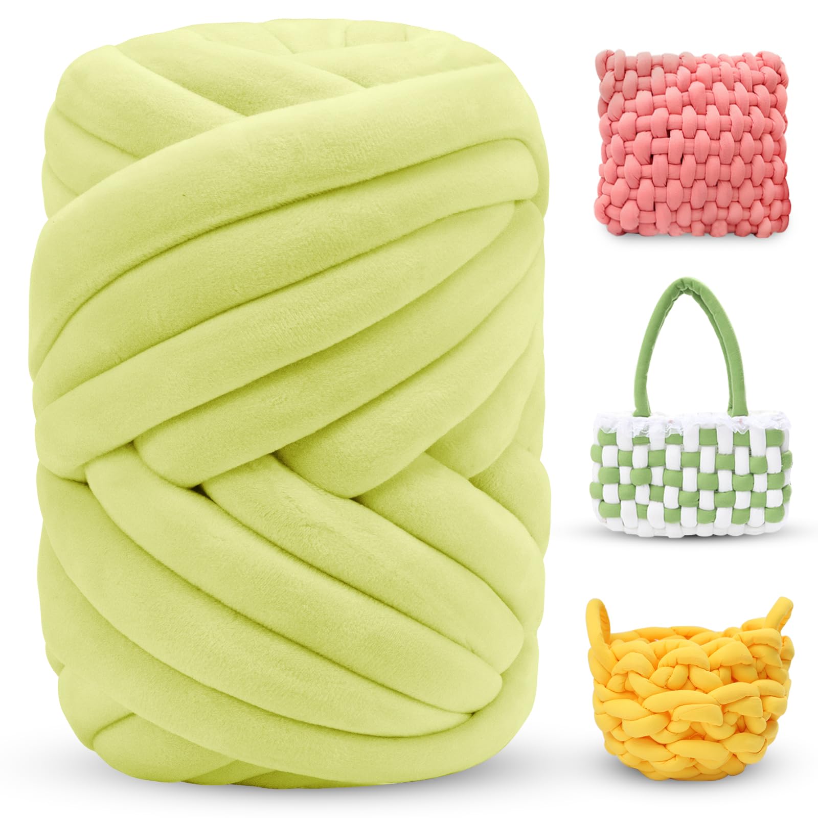 LEREATI Thick Chunky Yarn for Arm Knitting Jumbo Tube Soft Chunky Knit Blanket Velvet Yarn for Crocheting Handbags Hand Knitting Pet Bed Rugs Pillows Crafts (500g, Fluorescent Yellow)