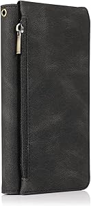 High Capacity Case for iPhone 12 Mini 5G 2020 5.4 Black Soft Fold Card Wallet Zipper Simplicity Retro Fashion Durable Wristband Protective Shockproof Shell Women Men Birthday Gift