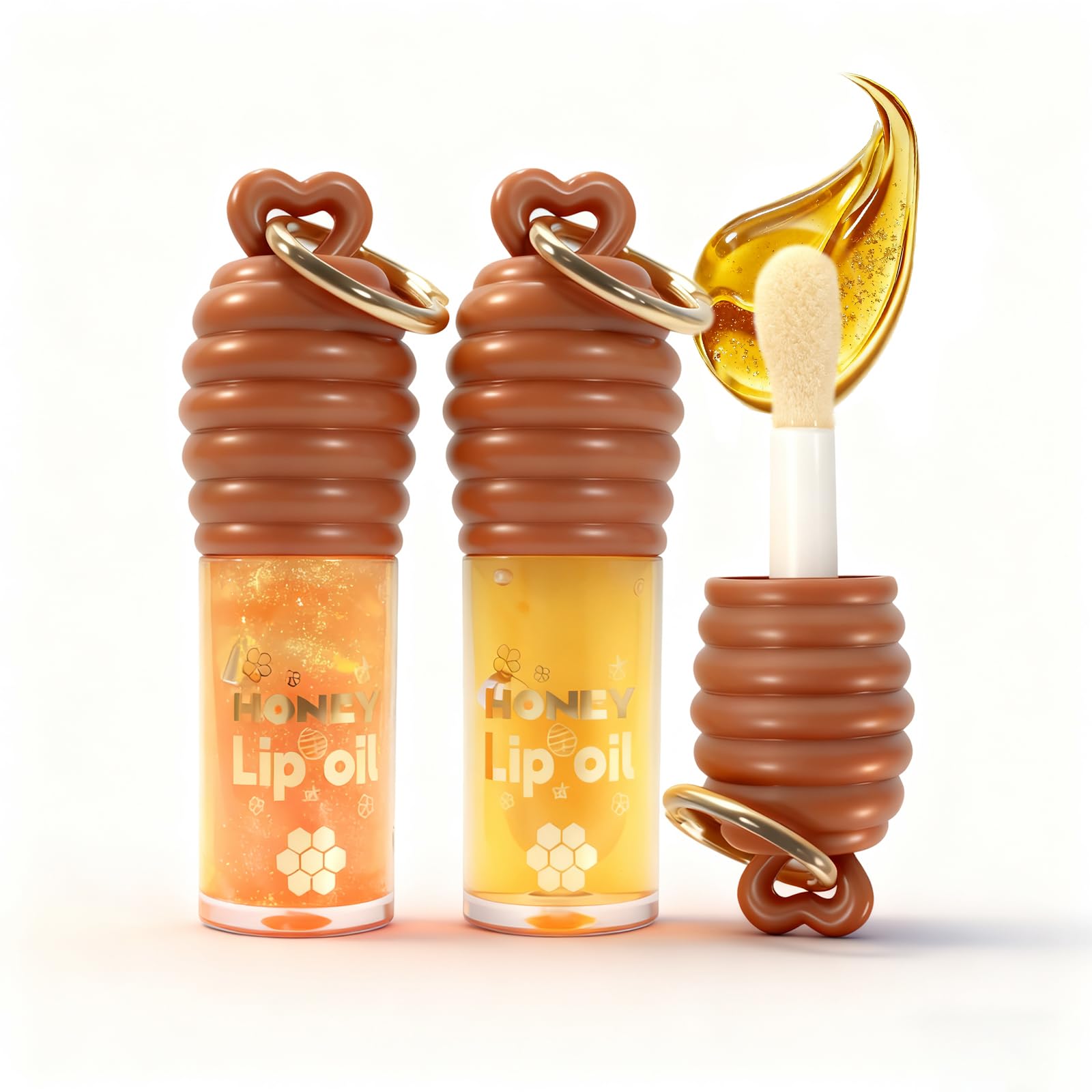 Photo 1 of 2PCS Honey Hydrating Lip Oil,Portable Key Chain Cute Lip Gloss,honey essence lip oil,Long-Lasting Moisture,Lip Gloss Flavoring Oil With Vitamin E Moisturized Shiny Lips for Girls