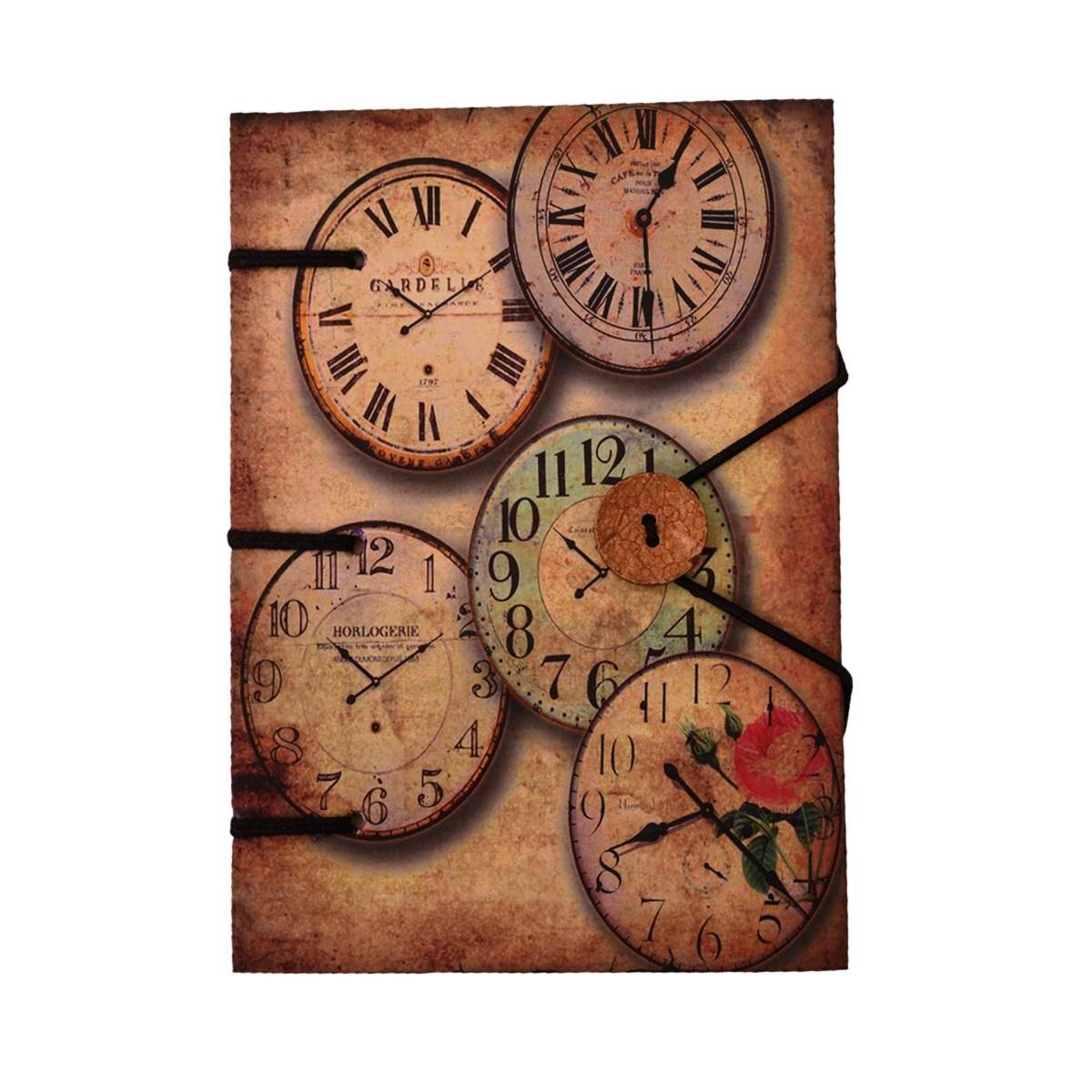 Purpledip Vintage Diary 'The Clock Is Ticking': Handmade Paper Journal with String & Button Closure (11108)