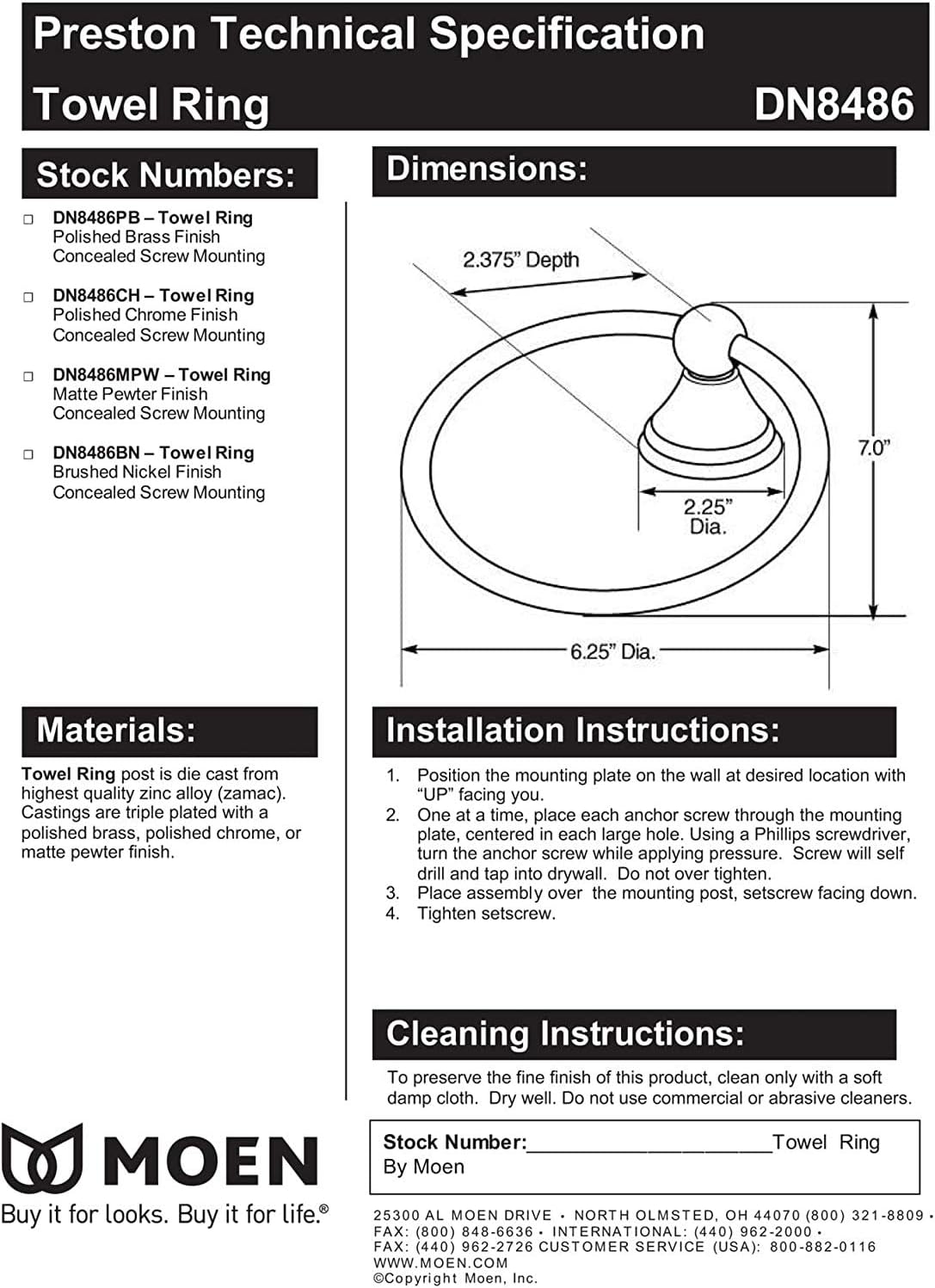 Moen DN8486BN Preston Collection Bathroom Hand Towel Ring, Spot Resist Brushed Nickel - Hand Towel Holder - 