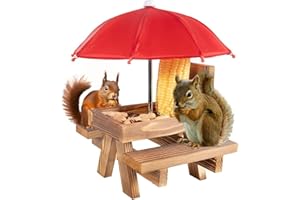 TJHypenete Squirrel Feeder Picnic Table with Umbrella, Wooden Squirrel Feeders for Outside with Corn Cobs, Cute Chipmunk Benc