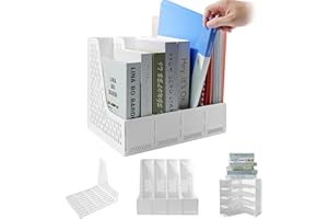 ZQS Plastic Magazine File Holder, Desk Organizer File Folder for Office Organization and Storage, Sturdy Binder Organizer with 4 Vertical Compartmente，Desktop Accessories for Office Storage