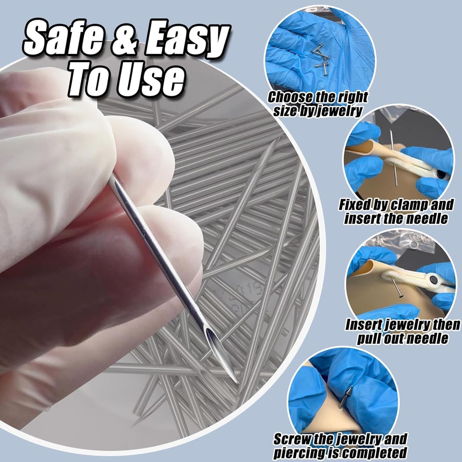 Body Piercing Kit 66PCS Professional Piercing Kit Includeds 50Mixed 12G 14G 16G 18G 20G Ear Nose Piercing Needles 6no pull piercing disc 6Clean Tools 4Gloves for Ear Nose Piercing Kit