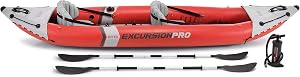 INTEX 68309EP Excursion Pro K2 Inflatable Kayak Set: Includes Deluxe 86in Kayak Paddles and High-Output Pump – SuperTough PVC – Adjustable Bucket Seat – 2-Person – 400lb Weight Capacity