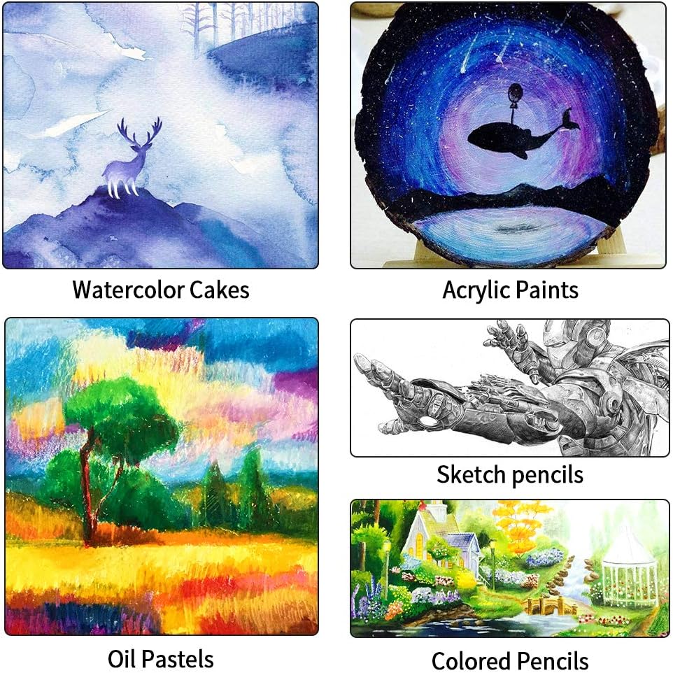 118 Piece Deluxe Art Set, Shuttle Art Art Supplies in Wooden Case, Painting Drawing Art Kit with Acrylic Paint Pencils Oil Pastels Watercolor Cakes Coloring Book Watercolor Sketch Pad for Kids Adults : Office Products