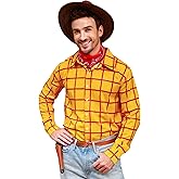 Arvilhill Men's Woody Costume Shirt Cowboy Yellow Plaid Button Shirt