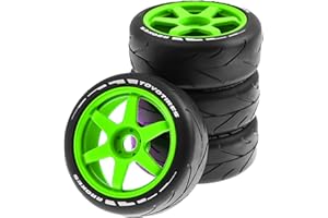 Chanmoo 1/8 RC On Road Tires and Hard Plastic Drift Wheels 17mm Hex Rally Racing Tyres for 1:8 Scale Touring Street Car Tamiya HPI WR8 HSP Hobao ARRMA Redcat Losi Kyosho VRX W10 4PCS (Green)