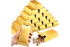 Honoson 24 Pcs Gold Bar Fake Gift Box Foil Gold Bar Party Favor Boxes Paper Golden Favor Boxes Treasure Brick for Pirate Casino Theme Party Decorations Candy Treats Chocolate Toys, 5.5 x 3.2 Inches