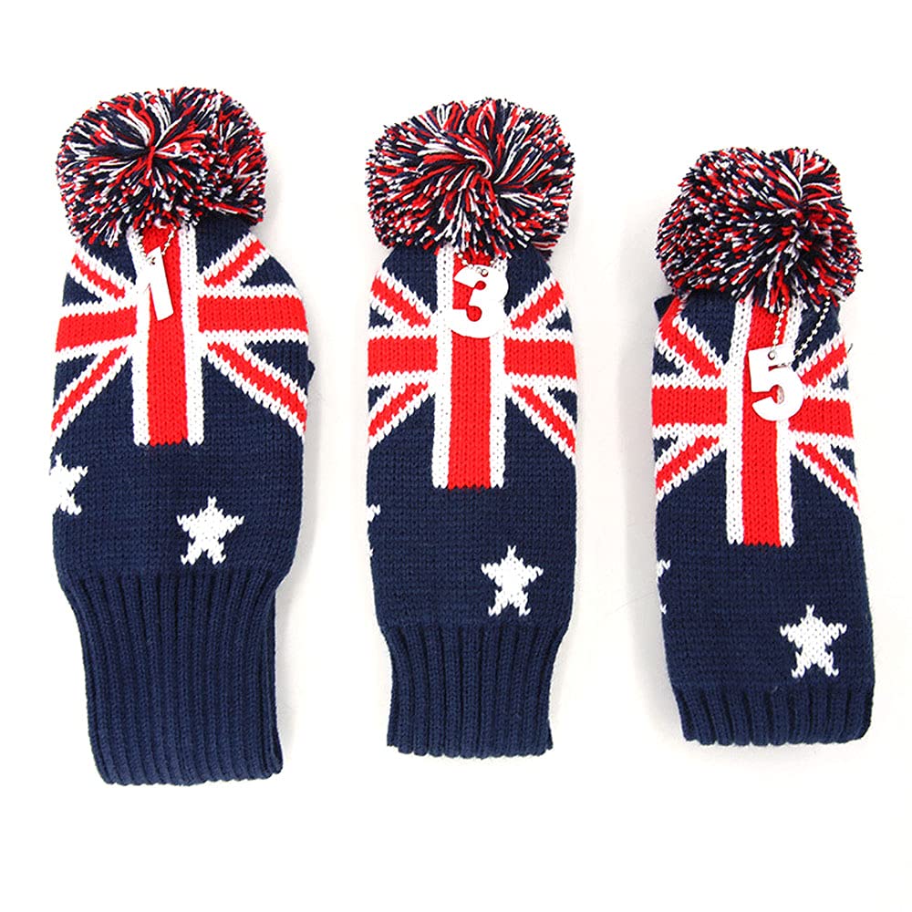 CENPEK Stripes Knitted Golf Club Head Covers 3 Piece Set 1 3 5 Driver and Fairway HeadCovers Fits 460cc Drivers(Red)