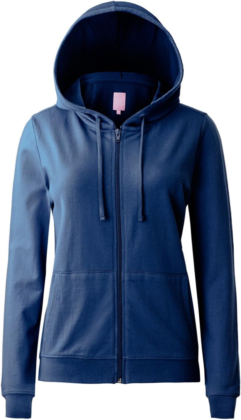 Regna X Women's Long Sleeve Cotton Pullover Full Zip Hooded Sweatshirt