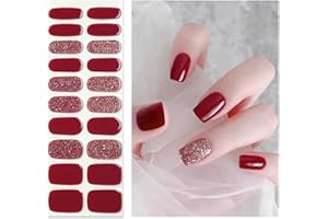 OAUEE Semi Cured Gel Nail Strips | 20 Gel Nail Stickers | Gel Nail Stickers with UV Light Required | Salon Quality, Easy Application and Removal（Ruby Sparkle）