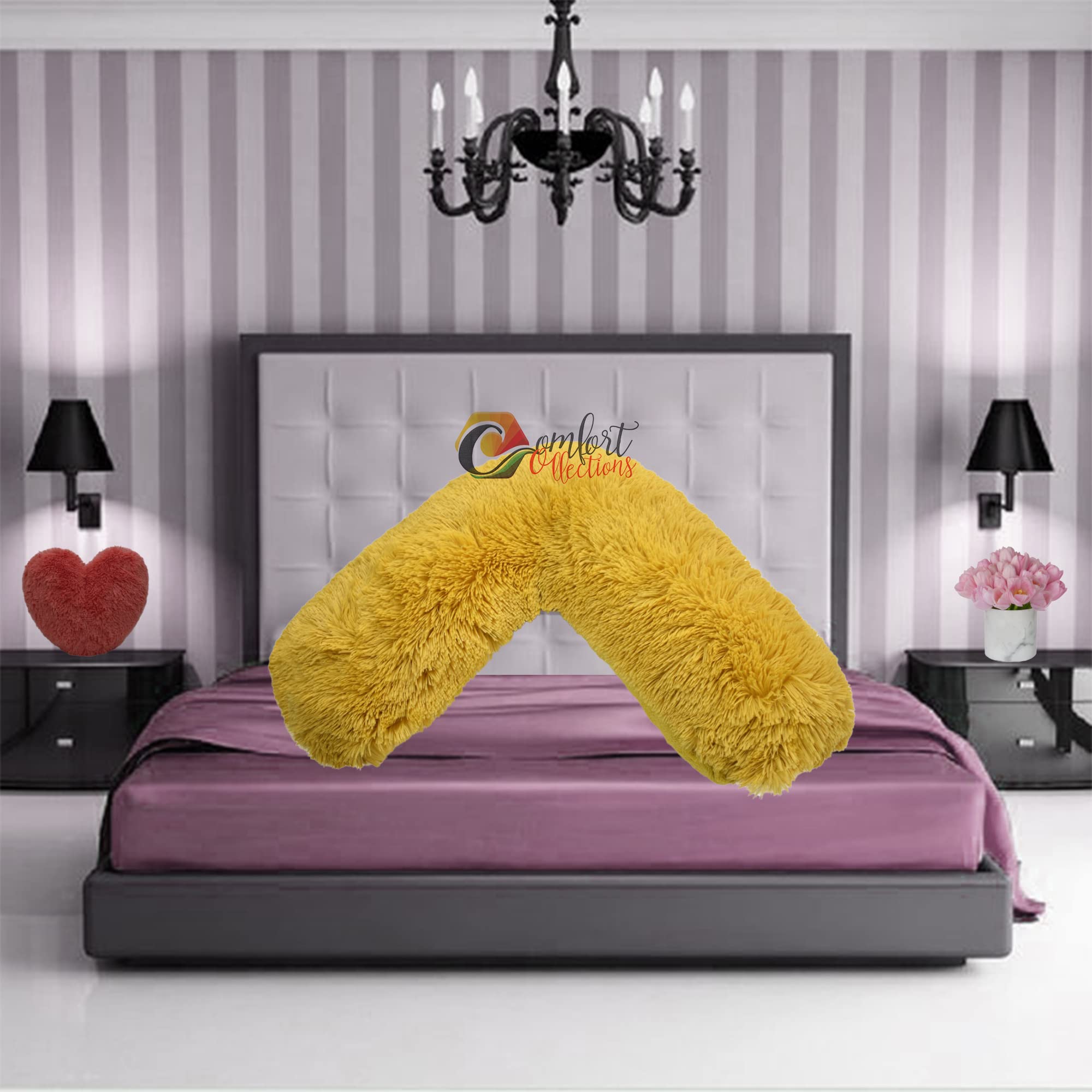 V Shaped Teddy Cuddles V Pillow Case Soft Back Neck Nursing Pregnancy Support Warm Cosy Pillowcase COLOUR: OCHRE