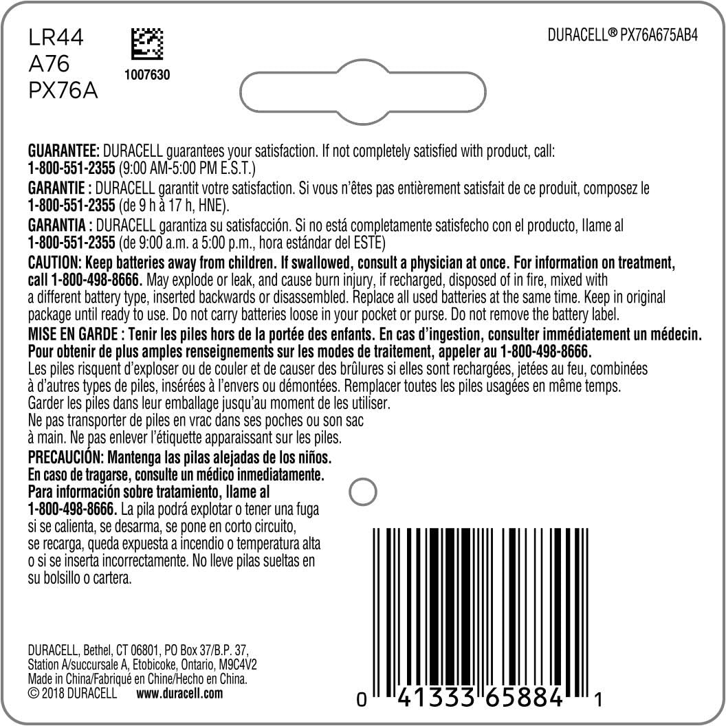 Amazon Com Duracell 76a Alkaline Battery 4 Count Electronics