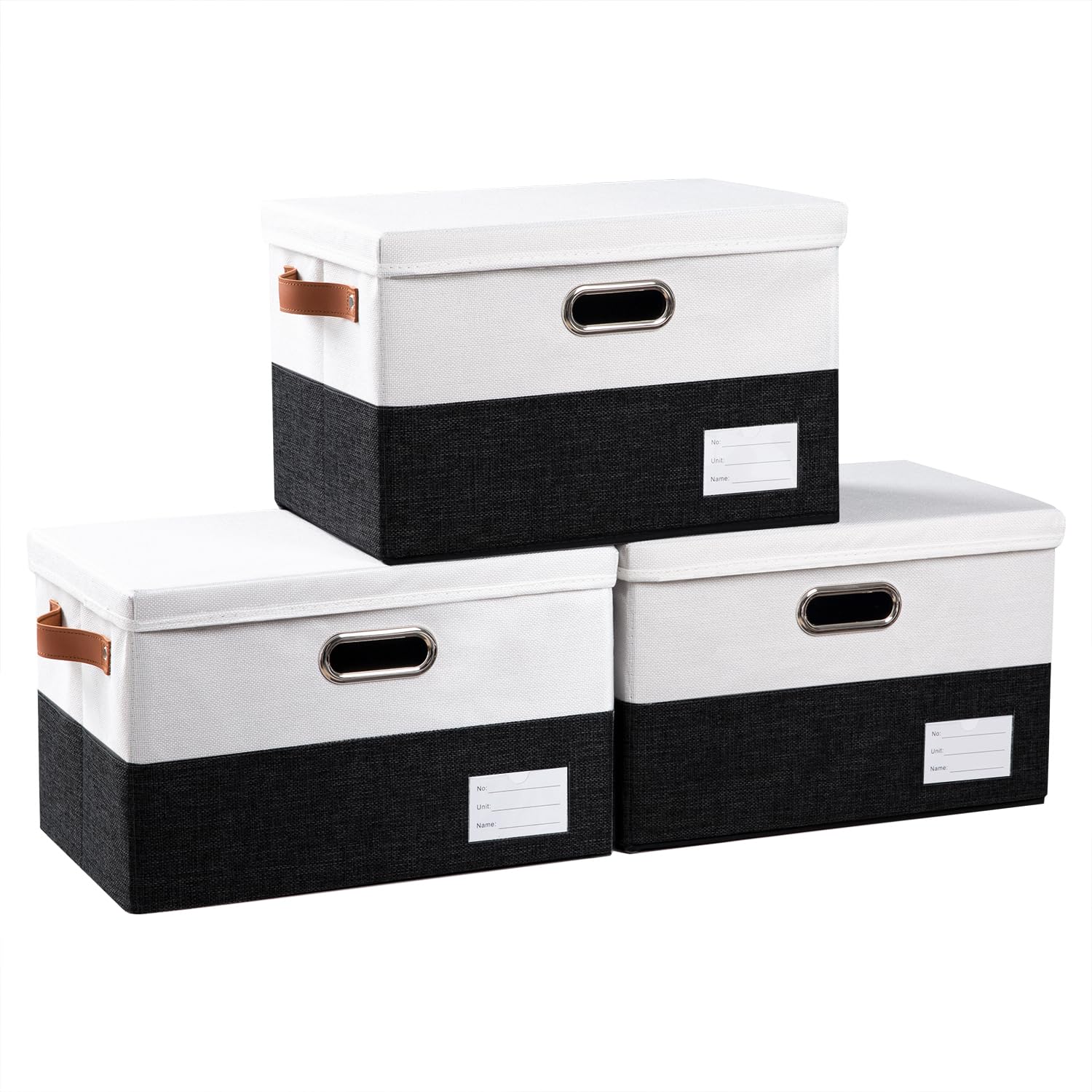 Photo 1 of PRANDOM Foldable Storage Bins with Lids [3-Pack] Fabric Collapsible Storage Boxes Baskets Cubes Containers with Handles for Closet Living Room Bedroom (Black & White 14.9x9.8x9.8'')
