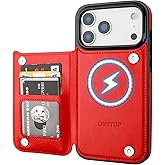 ONETOP Compatible with Magsafe for iPhone 17 Pro Max Wallet Case with Card Holder, PU Leather Kickstand RFID Blocking Case, Double Magnetic Clasp and Durable Shockproof Cover 6.9 Inch (Red)