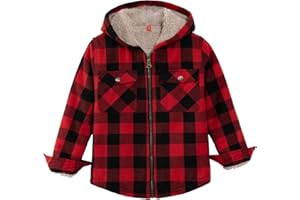 ZENTHACE Kids Girls Sherpa Lined Full Zip Up Plaid Flannel Shirt Fuzzy Hooded Flannel Jacket with Hand Pockets