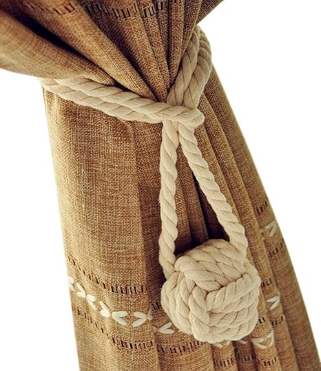 Gh Pair Of White Cotton Knitted Rope Knot Curtain Tiebacks