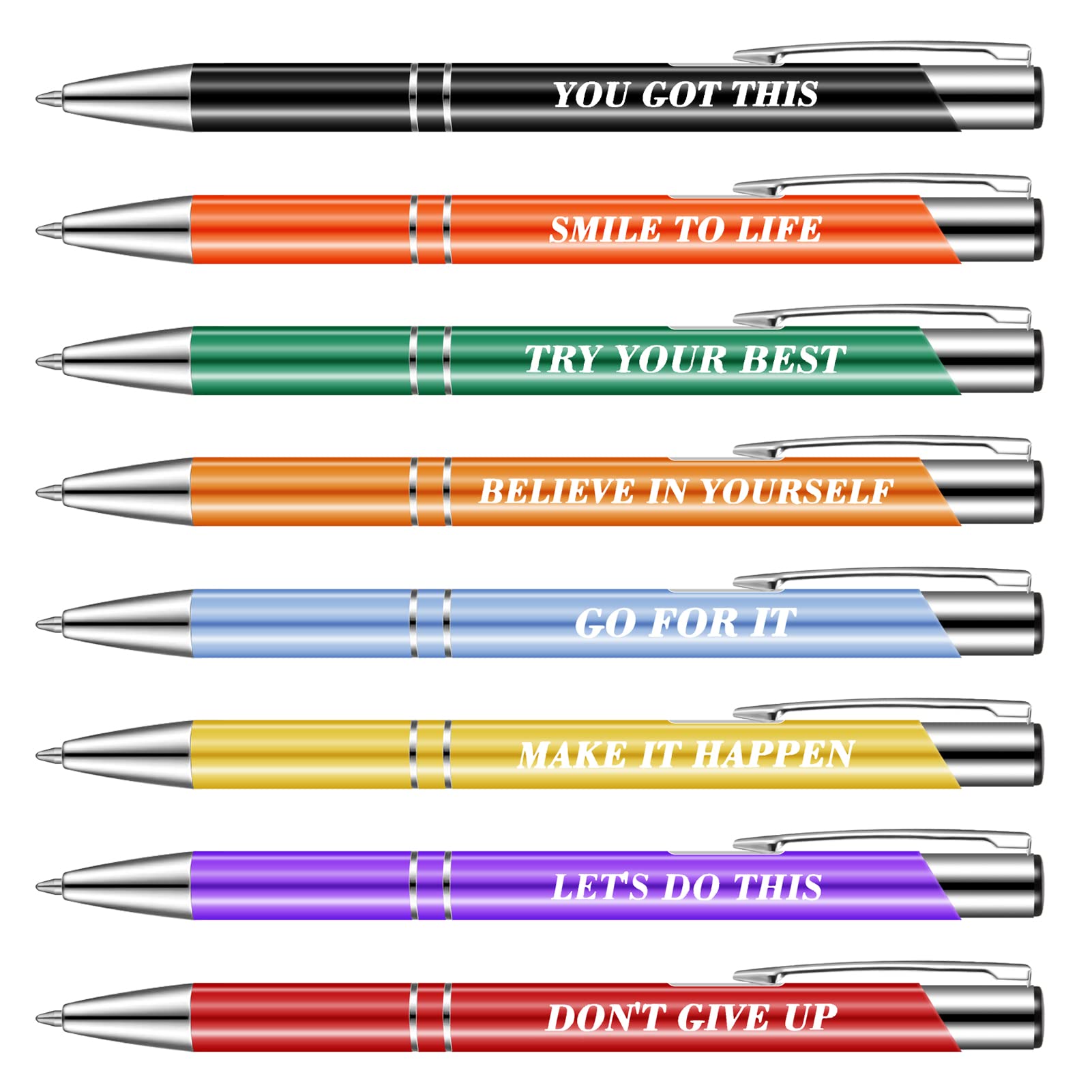 FANTESI 8 Pcs Inspirational Ballpoint Pens, Quotes Motivational Pens Funny Pen Metal Messages Personalised Pen Multipack Black Ink for Men Women
