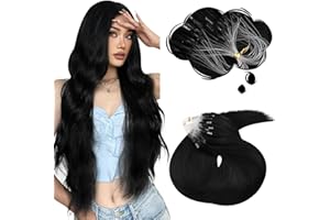 Moresoo Micro Loop Hair Extensions Real Human Hair Jet Black Microlink Hair Extensions Micro Loop Human Hair Extensions Micro Ring Hair Extensions Human Hair Black #1 50G/50S 16Inch