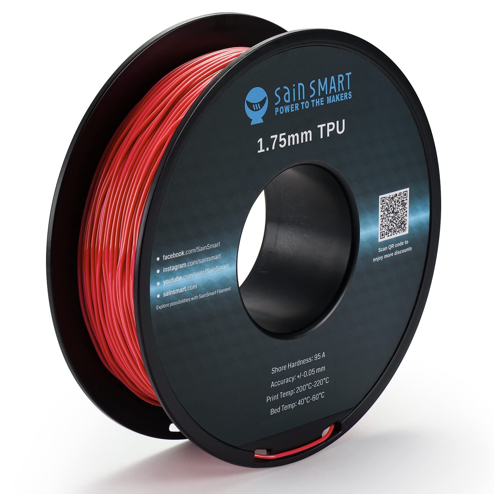 SainSmart Neon Color TPU, 1.75mm Flexible TPU 3D Printer Filament 800g, Dimensional Accuracy +/- 0.05 mm, Neon Scarlet