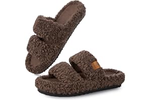 EverFoams Womens Fuzzy Open-toe Slippers Soft Comfy Memory Foam Indoor House Shoes