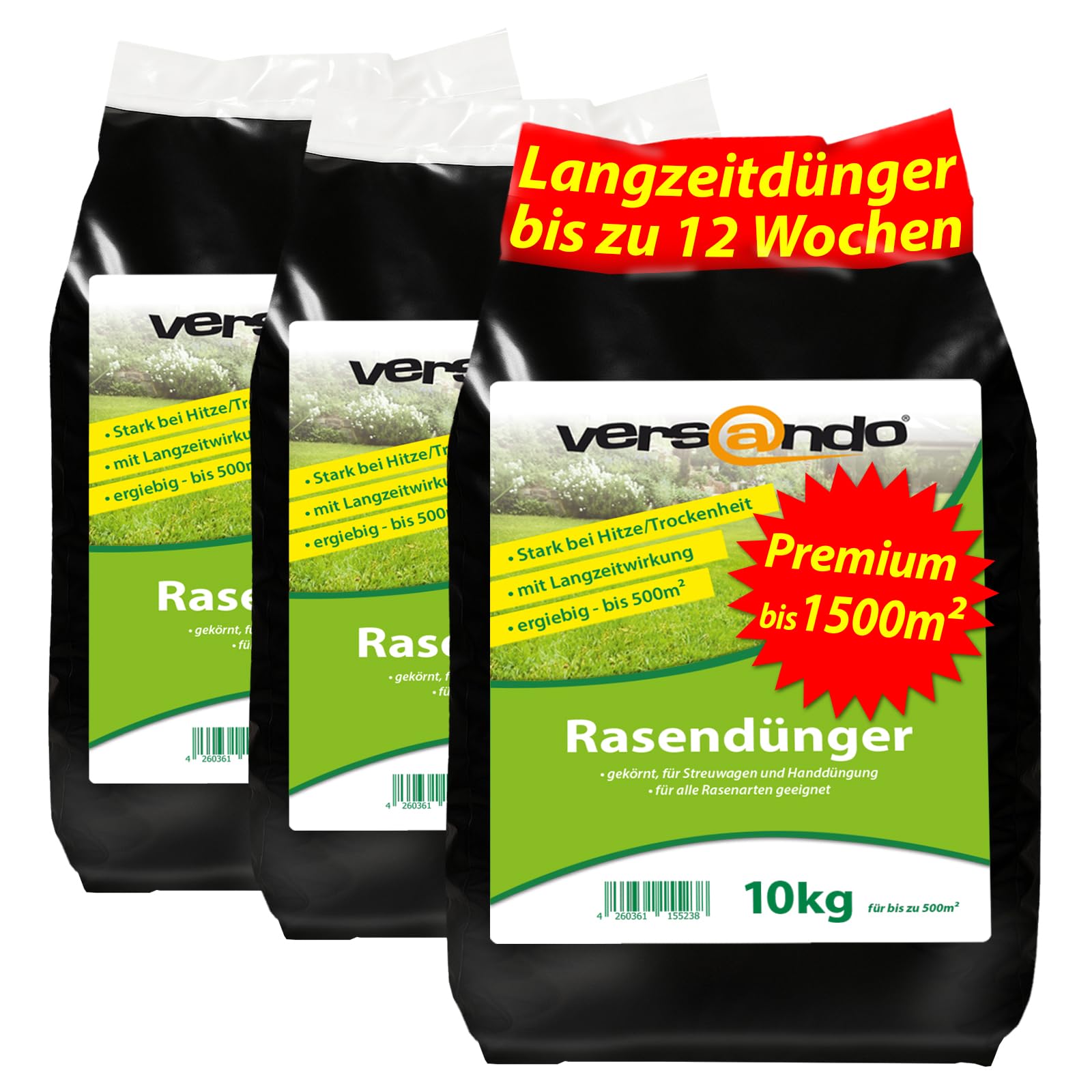 versando 30kg Rasendünger Sommer Langzeit bis 1500m²: perfekte Nährstoffversorgung, ideal bei Hitze, Trockenheit für dichten grünen Rasen mit Langzeitwirkung - Premium Qualität