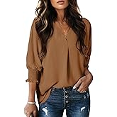 Dokotoo Women Blouses Dressy Casual V Neck 3/4 Length Sleeve Womens Tops Business Work Blouses Office Shirts