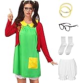 Clarisbelle Women's Halloween 6 Pcs Peter Pan Collar Outfits Cosplay Costume Green Dress with Red Cardigan