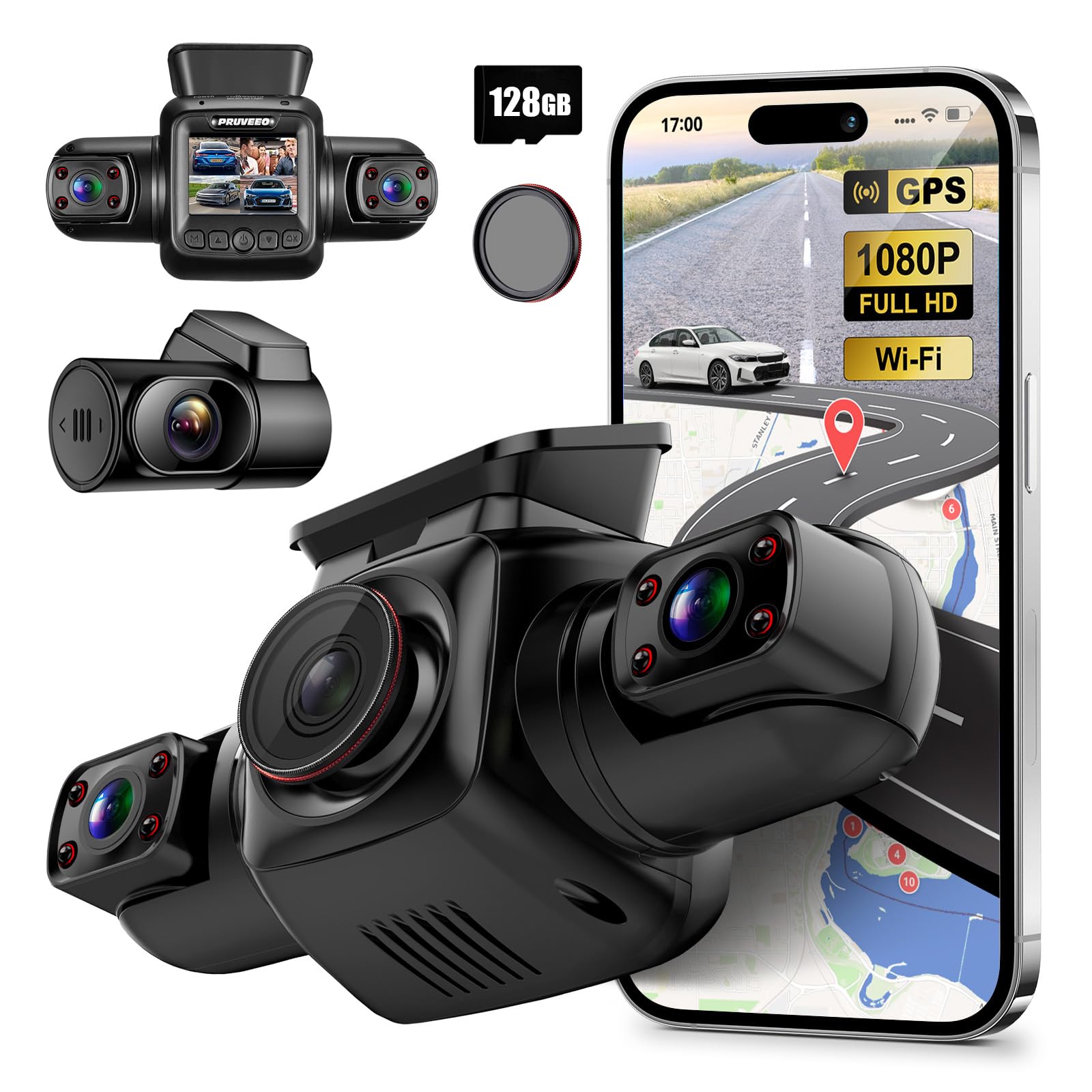 PRUVEEO 360 Degree View 4 Channel Dash Cam Front