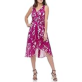 DKNY Womens Sleeveless Faux Wrap Midi Dress