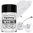 White Edible Glitter - 5g Food Grade Cake Decorating Shimmering Glitter, Edible Sprinkle Luster Dust for Drinks, Chocolates, Fondant, Strawberries, Cupcakes, Candy, Cookie - Vegan
