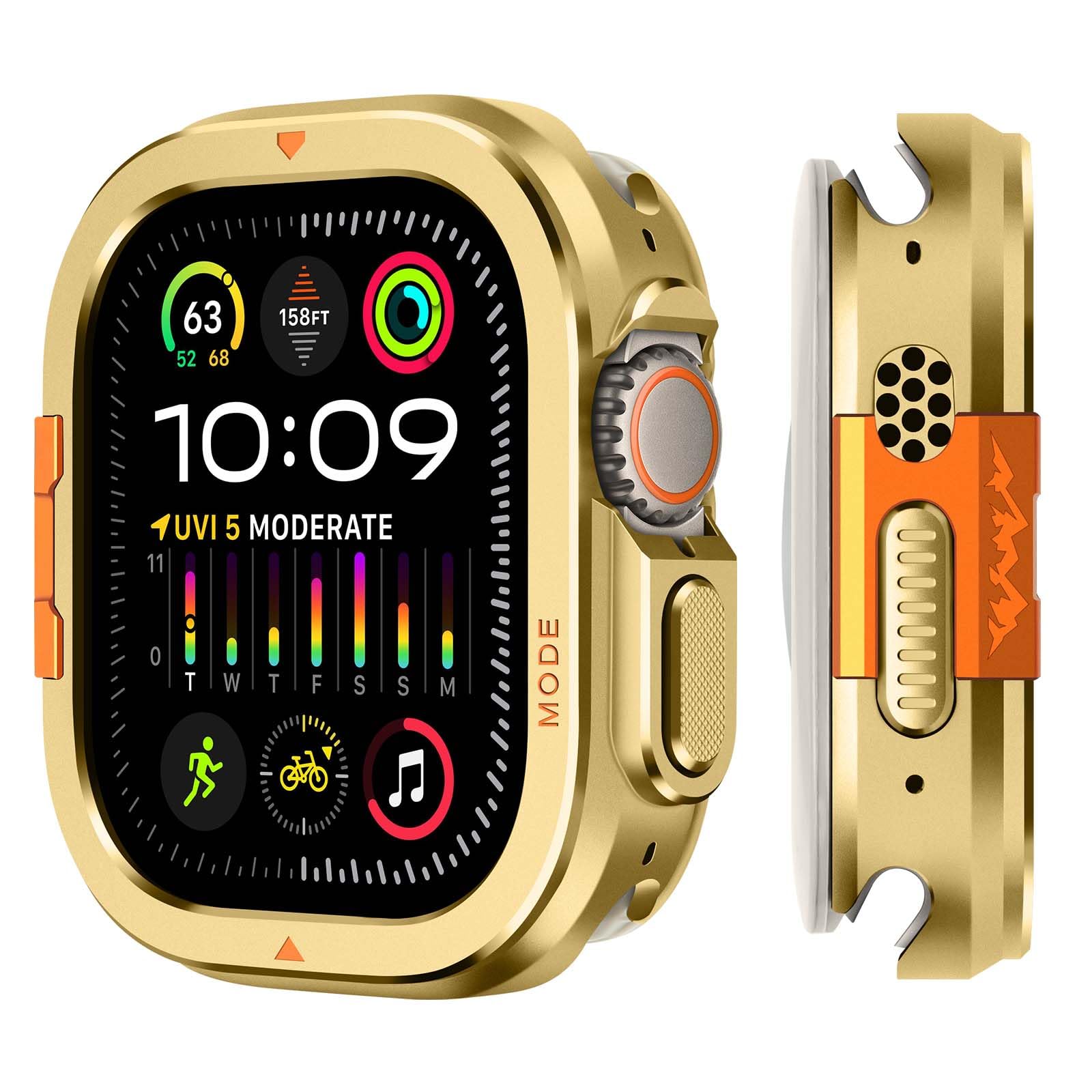Suphart 2 in-1 Metal Cover Compatible with Apple Watch Ultra 3/2/1 Case 49mm, Rugged Bumper with Back Protector for iWatch Ultra 49mm, Gold